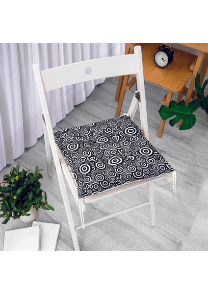 Siyah Beyaz Geometrik Yuvarlak Tasarımlı Modern Pofidik Sandalye Minderi fiyatları