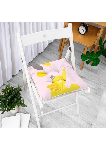 Real Homes Pembe Zeminde Uçan Balonlar ve Fil Desenli Çocuk Odası Pofidik Sandalye Minderi - 40 x 40 cm
