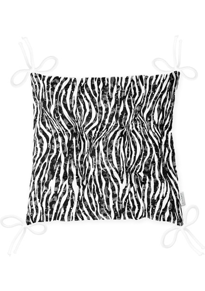 Zebra Desenli Özel Tasarım Dekoratif Pofidik Sandalye Minderi