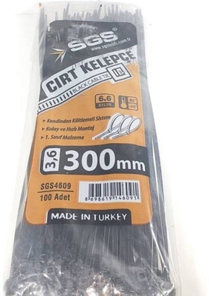 Siyah Cırt Kelepçe 3,6 x 300 mm (100 Adet)