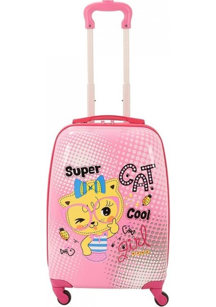 Galerisi Kedi Baskılı Pembe Abs Çocuk Valizi