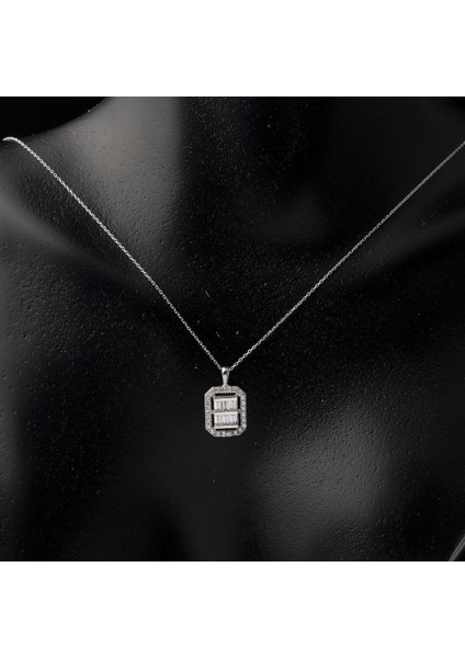 Crystal Baget Taşlı Beyaz Altın Kolye fiyatları