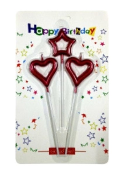 Kırmızı Kalp Metalik Mum 3'lü Set