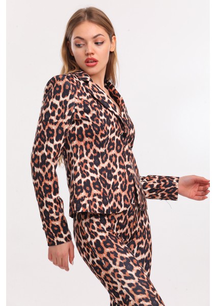 Leopar Desen Ceket | CKT31787YN Siyah Ekru Kahve Leopar fiyatları