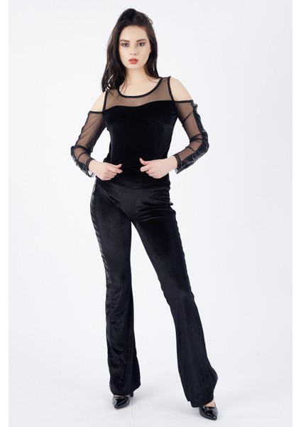 Yanları Payetli Yüksek Kemer Kadife Pantolon | PNT32381