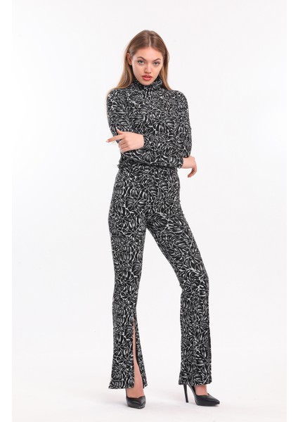 Beli Lastikli Önü Yırtmaçlı Jakarlı Pantolon | PNT33967 modelleri