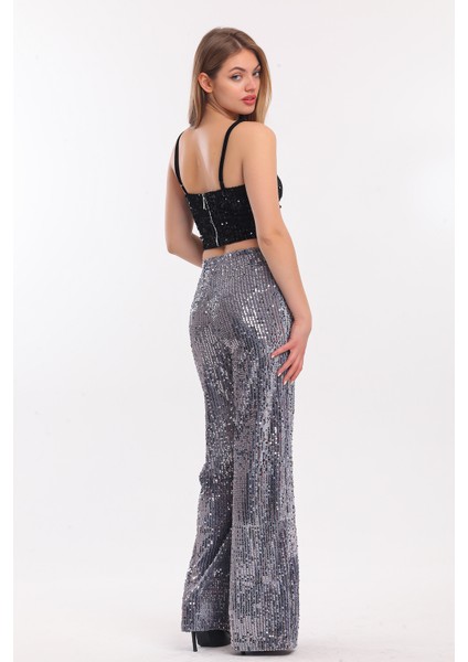 Lastikli Geniş Paça Payetli Abiye Pantolon | PNT33970