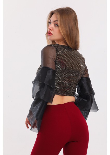 Kolları Organze Buzy Payet Bluz | BLZ32723 Gold fiyatları