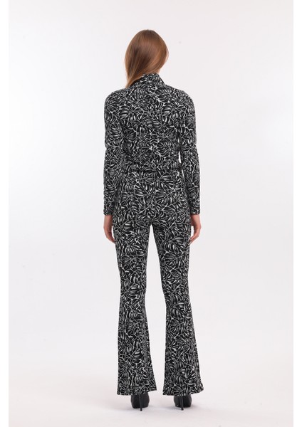 Beli Lastikli Önü Yırtmaçlı Jakarlı Pantolon | PNT33967 Siyah Ekru fırsatları