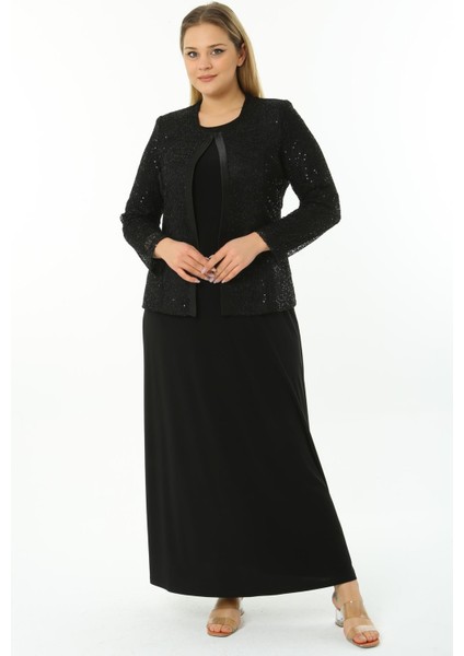 Büyük Beden 3701 Siyah Ceket+Elbise Takım