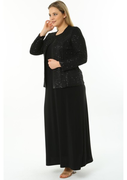 Büyük Beden 3701 Siyah Ceket+Elbise Takım modelleri