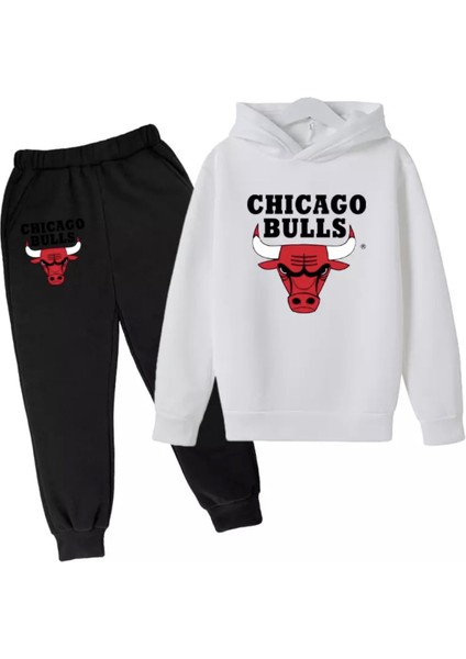 Büyük Beden Kapüşonlu Chıcago Bulls Göğüs Baskılı Yeni Trend Erkek Eşofman Takımı