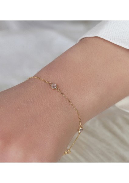 Barika Jewelry Kadın 14 Ayar Altın Taşlı Bileklik