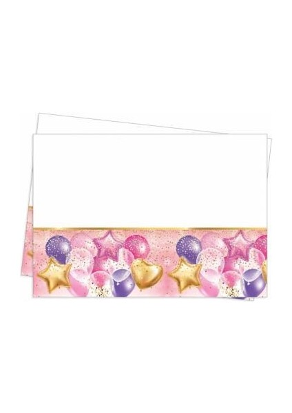 Plastik Masa Örtüsü 120X180 cm Uçan Balonlar Pembe