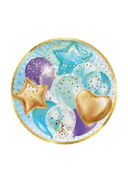 Party Dreams Karton Tabak 23 cm 8'li Uçan Balonlar Mavi