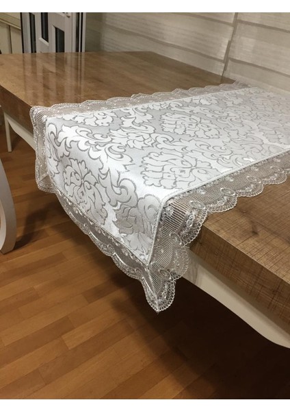 Beste Güpürlü & Damask Jakar Simli Kumaş Krem Runner 140 cm - 494