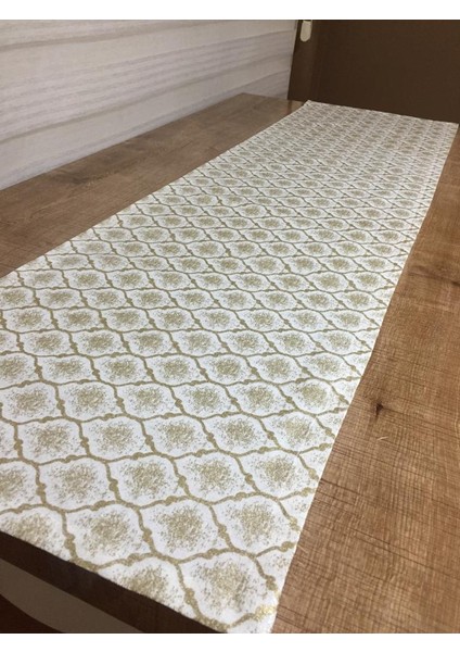 Melisa Damask Baskılı Duck Kumaş Krem/Gold Runner 40*140 cm - 501