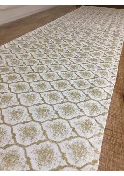 Melisa Damask Baskılı Duck Kumaş Krem/Gold Runner 40*140 cm - 501