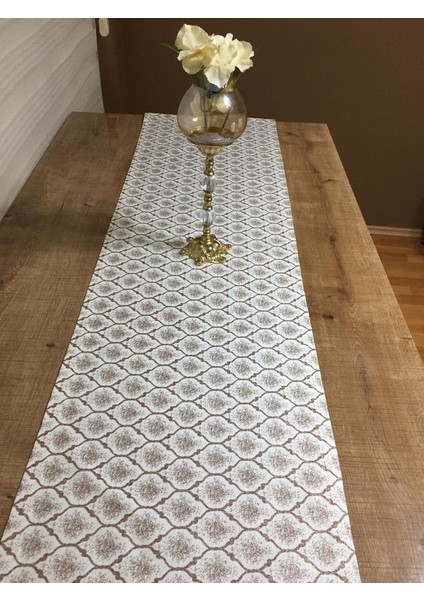 Melisa Damask Baskılı Duck Kumaş Krem/Gri Runner 40*140 cm - 502