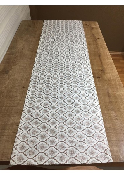 Melisa Damask Baskılı Duck Kumaş Krem/Gri Runner 40*140 cm - 502