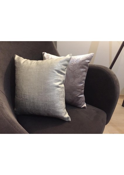 Linen Pamuk Keten Baskılı Krem/Gümüş & Antik Emboss Baskılı Kadife Kırlent Vizon 45*45 cm İkili - 556 fiyatları