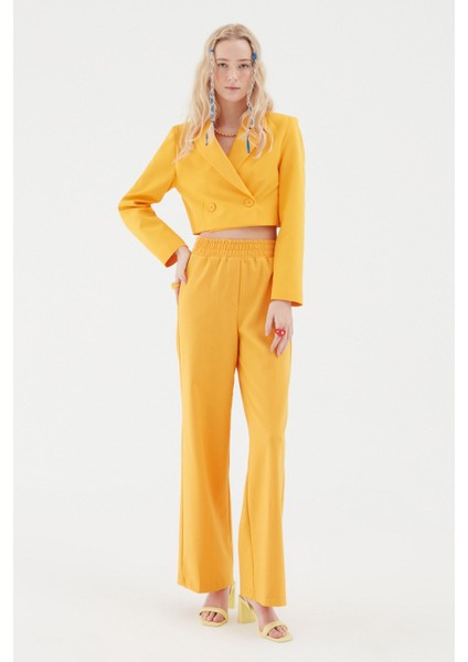 Kruvaze Crop Blazer Ceket Turuncu