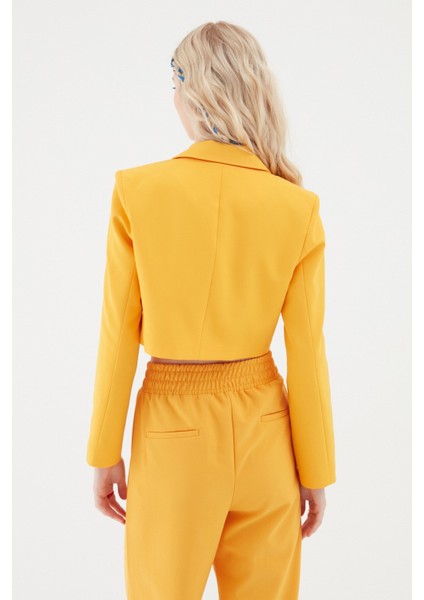Kruvaze Crop Blazer Ceket Turuncu