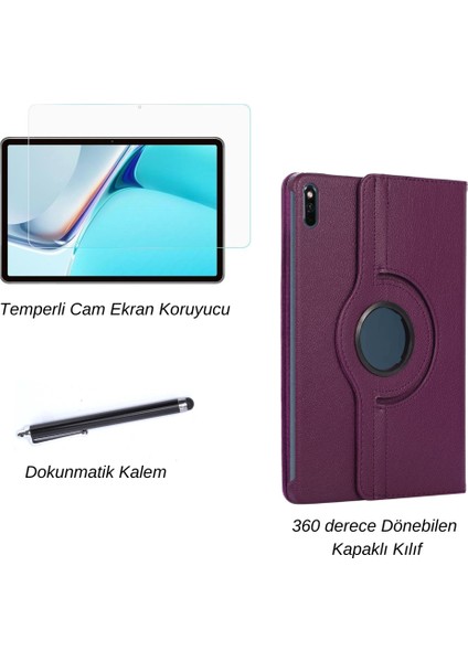 Huawei Matepad 11 2021 Tablet Kılıf Seti Standlı Pu Deri Kılıf + Temperli Ekran Koruyucu + Kalem