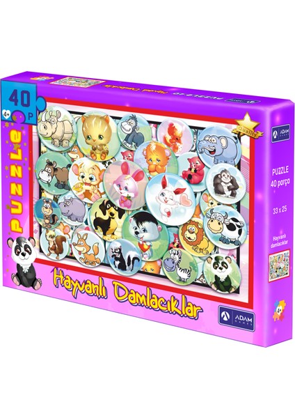 Hayvanlı Damlacıklar 40 Parça Puzzle Yapboz