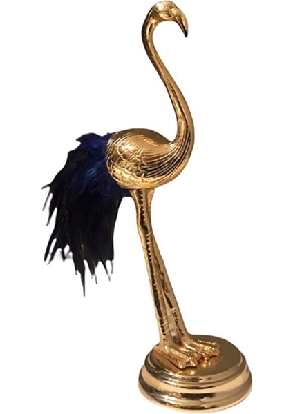 Metal Lacivert Tüylü Gold Flamingo