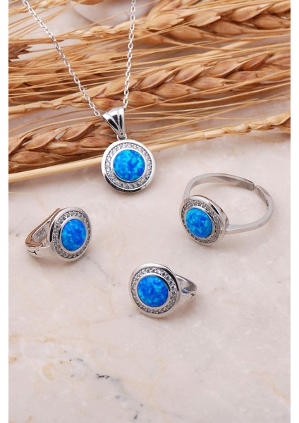 Opal Taşlı Gümüş Üçlü Set 2425