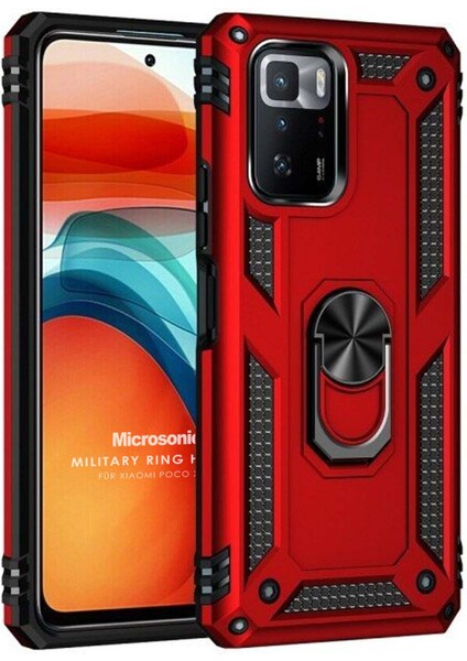 Xiaomi Poco X3 Gt Kılıf Military Ring Holder Kırmızı