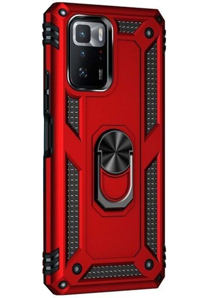 Xiaomi Poco X3 Gt Kılıf Military Ring Holder Kırmızı