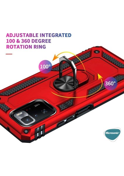 Xiaomi Poco X3 Gt Kılıf Military Ring Holder Kırmızı