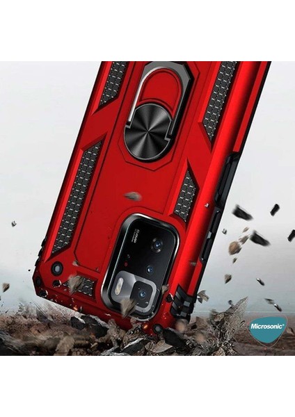Xiaomi Poco X3 Gt Kılıf Military Ring Holder Kırmızı