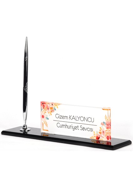 Mesleki 3D Modern Ofis Masa Isimlik Gümüş Set