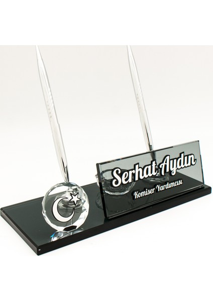 Türk Bayrağı Isimlik Kabartma Bayrak Logolu Kristal Masa Isimliği