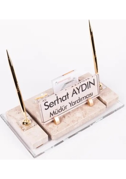 Velar Bej Mermer Isimlik Krem Desenli Ofis Masa Üstü Isimliği