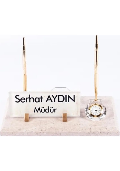 Grand Mermer Isimlik Krem Desenli Ofis Masa Üstü Isimliği modelleri