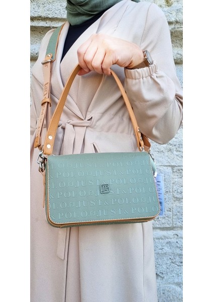 Kadın Yeşil 6 Bölmeli Çapraz ve Omuz Çantası Iki Askılı Just Polo 2174