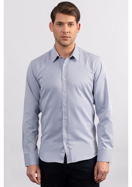 Modern Slim Fit Dar Kesim Armürlü Erkek Gömlek