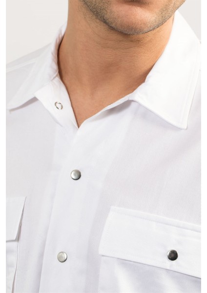 Oversıze Cotton Lyc Gabardin Çift Cep Kapaklı Çıtçıtlı Erkek Gömlek