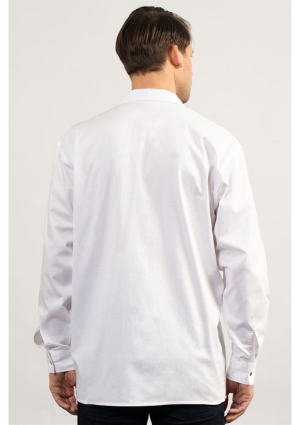 Oversıze Cotton Lyc Gabardin Çift Cep Kapaklı Çıtçıtlı Erkek Gömlek