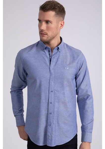 Slim Fit Dar Kesim Uzun Kol Poplin Oxford