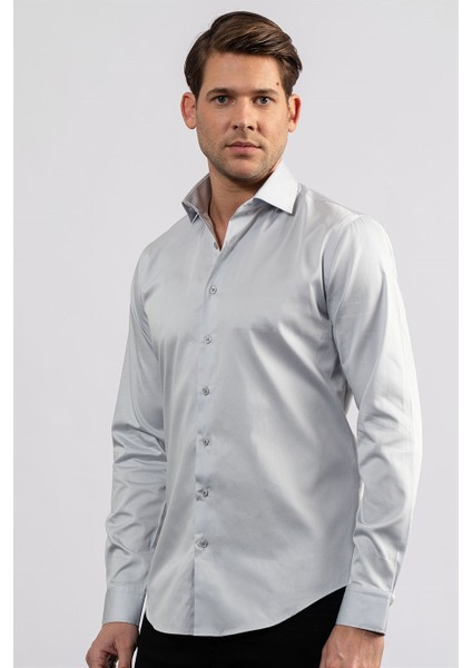 Slim Fit Koton Saten Premium Seri Erkek Gömlek