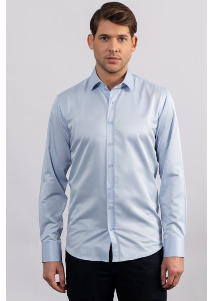 Modern Slim Fit Düz Saten Erkek Gömlek