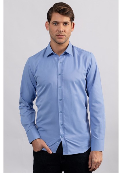 Modern Slim Fit Kendinden Desenli Düz Beyaz Gömlek