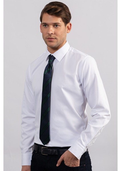 Modern Slim Fit Kendinden Desenli Düz Beyaz Gömlek fiyatları