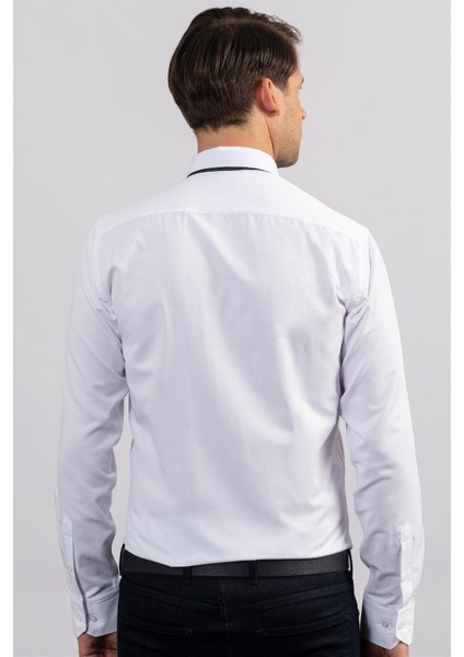 Modern Slim Fit Kendinden Desenli Düz Beyaz Gömlek fırsatları