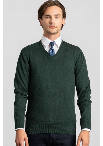 Slim Fit Dar Kesim V Yaka Pamuklu Erkek Kazak fiyatları